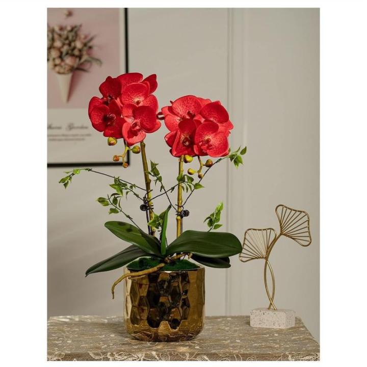 Kunstblumen Künstliches Blumen-Set, goldene Keramikvase mit künstlicher Schmetterlings-Orchidee, Arrangements für den Esstisch für Hochzeitsfeiern für jeden Anlass