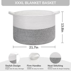Opbergmand kinderkamer, mand opslag, wasmand kinderen, grote mand, kerstboommand, mand voor dekens, babyspeelgoed, gevlochten mand, 55 x 35 cm, grijs