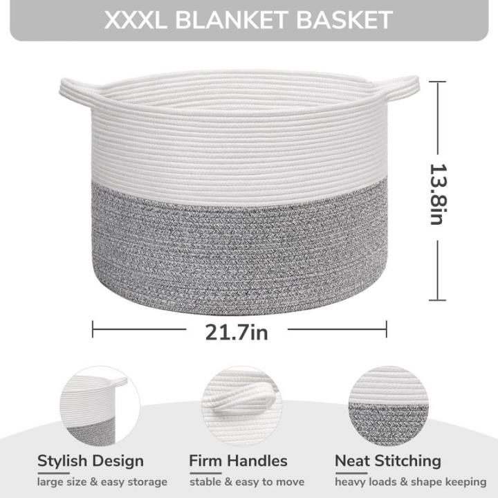 Opbergmand kinderkamer, mand opslag, wasmand kinderen, grote mand, kerstboommand, mand voor dekens, babyspeelgoed, gevlochten mand, 55 x 35 cm, grijs