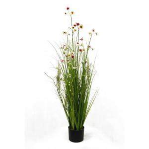 Kunstgras, kunstgras, decoogras, kunstplant, kamerplant, groene plant, kunstmatige plant, decoratie, in zwarte pot, zeer realistisch, groen (123 cm - artikelen. MN-KP-2221)