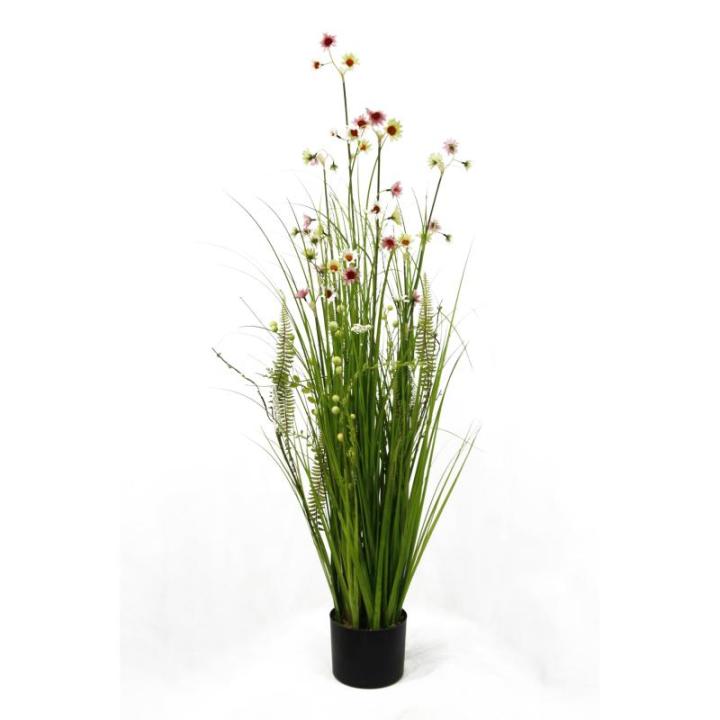 Kunstgras, kunstgras, decoogras, kunstplant, kamerplant, groene plant, kunstmatige plant, decoratie, in zwarte pot, zeer realistisch, groen (123 cm - artikelen. MN-KP-2221)