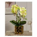 Kunstblumen Gefälschte Orchideenblumen in vergoldeter Keramikvase, künstliche Pflanzen, Bonsai-Seidenblumen für Zuhause, Büro, Balkondekoration für jeden Anlass