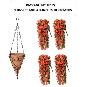 Hangende kunstbloemenmand, nep hangende plant, zijden orchideebloemen, kunstbloemstuk voor buiten tuin, tuin, zakje, patio binnen, woondecoratie (oranje)
