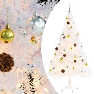 Künstlicher Weihnachtsbaum mit Beleuchtung & Kugeln Weiß 150 cm, Tannenbaum Künstlich, Christmas Tree, Tannenbaum Deko, Weihnachtsbäume, Christbaum - 321502