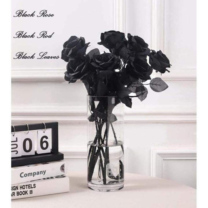 12 stuks Kunstmatige Rozen, 53cm Kunstrozen Enkele Lange Steel , Realistische voor Bruiloftsboeket, Thuis Tuin Woonkamer Hotel Kantoor Decoratie (Ganz Schwarz)
