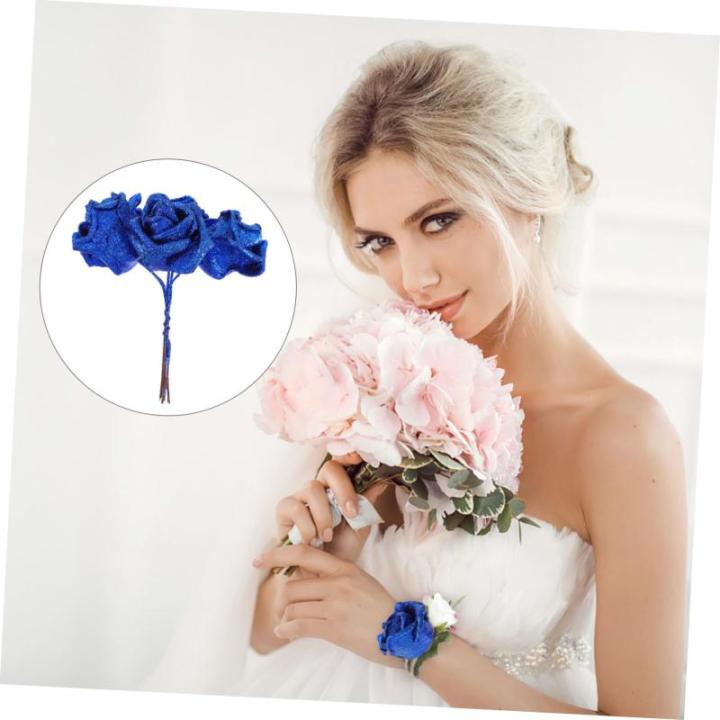 50 Stück Rosenkopf Seidenblumenarrangements sechseckige Artificial sztuczne kwiaty künstliche Blumen realistisches blumenstraußdekor Hochzeit Blumendekor Sport Blue