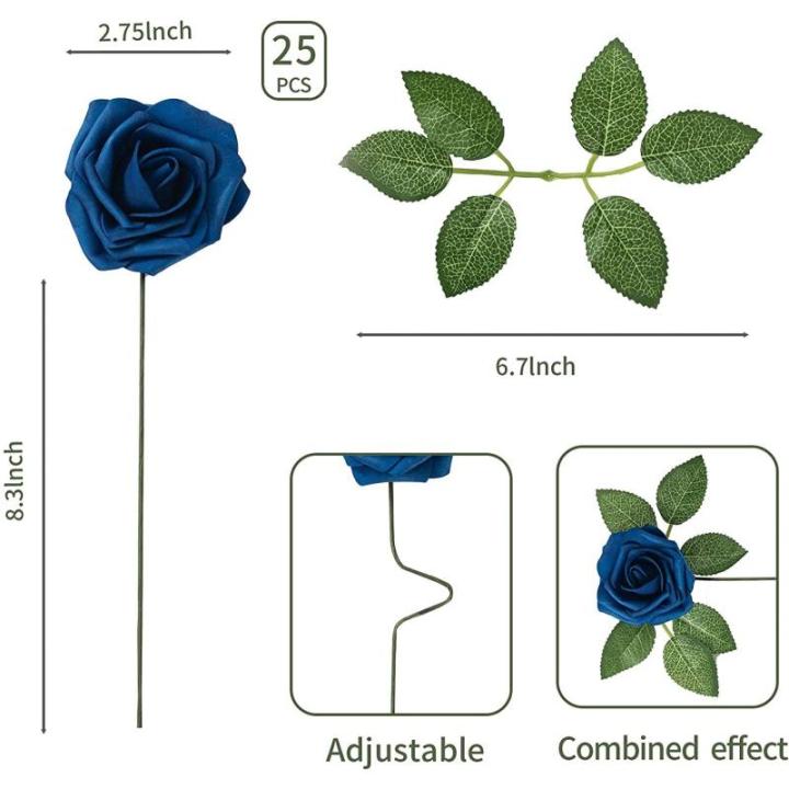 25 stks Echt uitziende Nep Rose Head, Faux Bloemen Realfor DIY Bruiloft Boeketten Centerpieces Arrangementen Party Home Decorations, Blauw