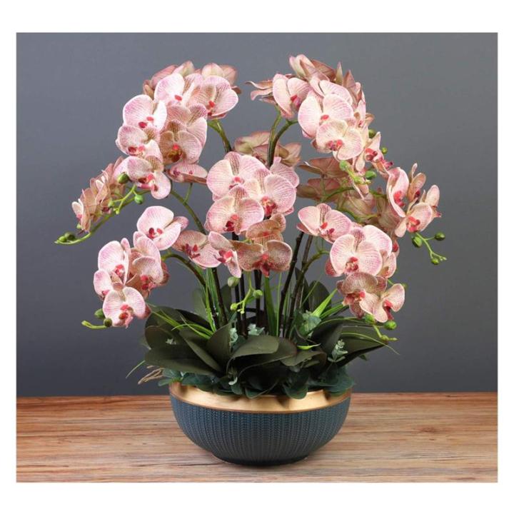 Kunstblumen Künstliche Pflanzen, Orchideen-Blumenarrangement – ​​Elegante Orchideen-Bonsai-Dekoration, künstliche Blumen mit Porzellanvase für jeden Anlass