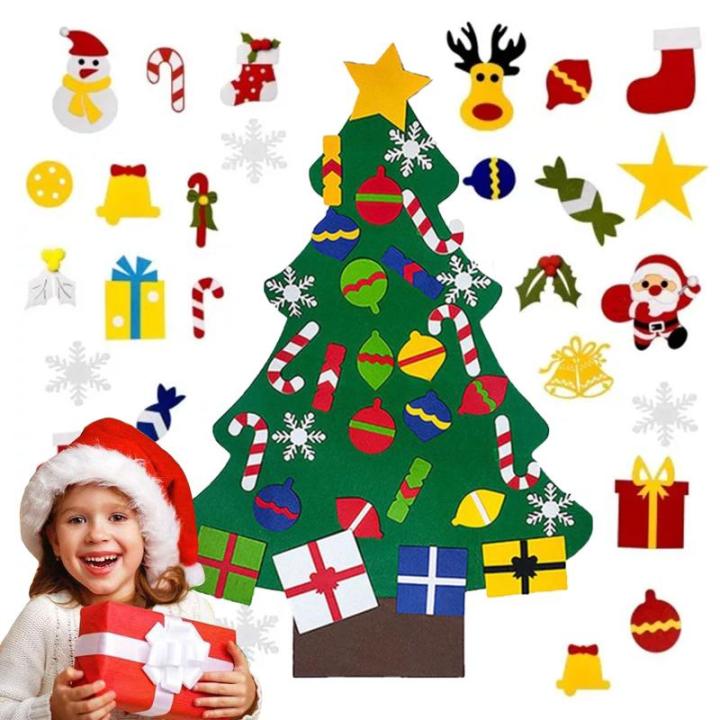 Vilten Kerstboomset, doe-het-zelf vilten kerstboomset, vouw, vilt, kerstboom, decoratie, doe-het-zelf vilten decoratie, kerstboom voor kinderen, met afneembare hangende ornamenten 