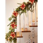 15 stuks 14 cm kunstmatige kerstster bloemen glitter met clips stengels kerstboom ornamenten voor krans feest bruiloft Nieuwjaar decoratie (rood gouden)