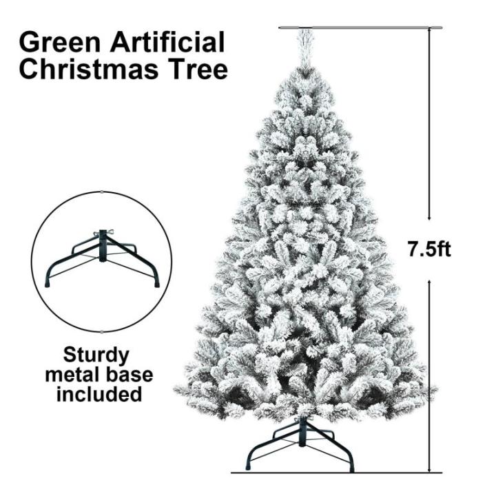 9FT beflockter künstlicher Weihnachtsbaum mit 1910 Zweigspitzen, einfache Montage, Stabiler Metallständer für Zuhause, Büro, Partydekoration, Keine Lichter (1200TF-US)