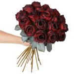 10 stuks kunstrozen, rood, 50 cm hoog, enkele roos, lange steel, namaakbloem, zijden bloesem, roos, realistische bloem voor tafel, kantoor, feest, bruiloft, woondecoratie (rood, 10