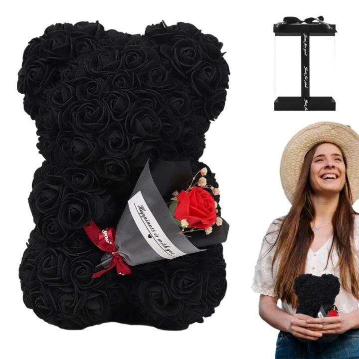 Valentijnsdag rozenbeer cadeau voor haar rozenbeer schattige teddybeer, kunstrozenbeer met rozenboeket, romantische rozen teddybeer cadeau voor Kerstmis