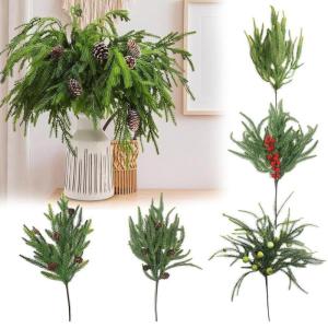 1 x realistischer 3D-Tannennadel-Zweig, Weihnachtsdekoration, Zypresse, grüner Kranz, Baumblätter, Füllstoffe, künstliche Weihnachtszweige N5m1
