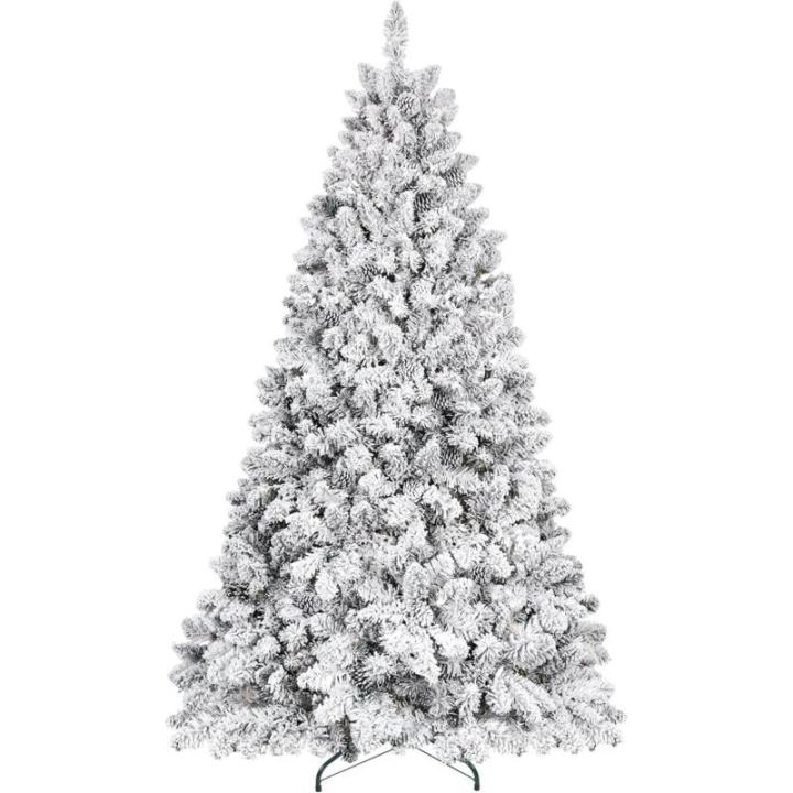 Vija Kunstkerstboom, versierde kerstboom, gevlokte look met standaard, buigbare 995 pvc-takken, moeilijk ontvlambaar, opvouwbare kerstboom, dennenboom, 180 cm