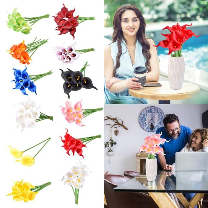 Künstliche Blumen, Künstliche Calla-Lilien-Blume, 10 Stück, fühlt Sich echt an, Seide, Blumen mit langem Stiel, Blumenstrauß, Großdekor(Yellow)