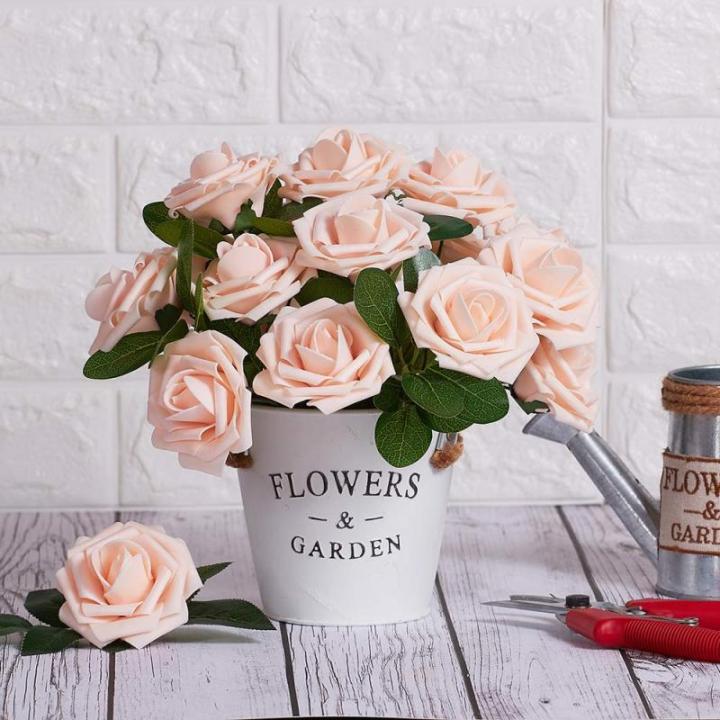 Kunstbloemen, rozen, 25 stuks, kunstrozen met stelen, kunstbloemen, rozen voor bruiloft, thuis, feest, babyshower, Valentijnsdag, decoratie, blush