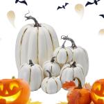 Herbstkürbisse, 7 Stück Künstliche Kürbisse, Schaumstoff, Herbstkürbis für Ernte, Herbs_t, Tisch, Zuhause, Garten, Erntedankfest, Halloween, Party-Dekoration