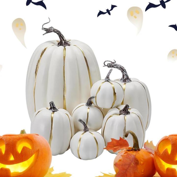Herbstkürbisse, 7 Stück Künstliche Kürbisse, Schaumstoff, Herbstkürbis für Ernte, Herbs_t, Tisch, Zuhause, Garten, Erntedankfest, Halloween, Party-Dekoration