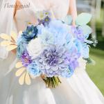 Kunstbloemen combo paarse bloemen mix zijden bloemen dahlia rozen met stelen voor bruiloft, bruidsboeketten, tafeldecoratie, babyshower, bloemstuk, woondecoraties