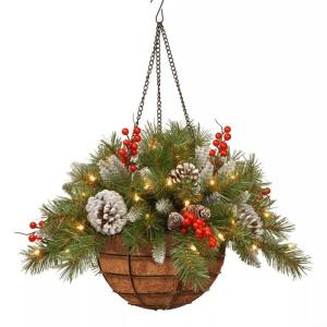 weihnachtsgesteck，Weihnachts-Hängekorb mit künstlichen Blumen und LED-Lichtern, Weihnachtsdekoration für den Garten