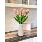 Kunstbloemen, kunsttulpen, net als echte echte tulpen, hoogte 30 cm, met vaas van keramiek, decoratieve kunstplant (lichtroze)