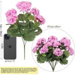 , 3 bundels voor buiten en binnen, namaakgeranium, zijden bloemen, decoratie, , uv-bestendig, geraniumstruik voor hangende tuin, veranda, raam, box, decoratie,