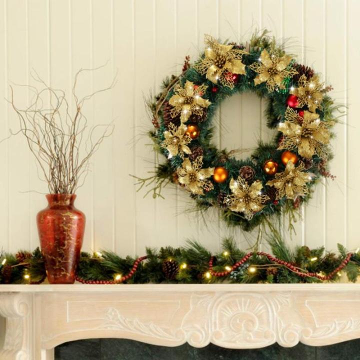 21 stuks kerstbloemen kerstboomversiering bloem kunstbloem glitter kerstboomversiering gouden Kerstmis