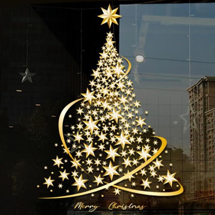 Kerst Venster Klings Gouden Kerstboom Raamklemmen Stickers voor Glas DIY Statische Muur Venster Deur Muurschildering Stickers voor Home Shop Venster Glas Display Decoraties