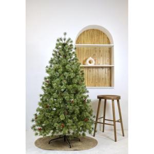Kunstkerstboom Zelf-assemblerende versierd met gebloemde den met dennenappels en rode bessen Extra gevulde spar 150-210cm met metalen steun (Groen Gebloemd, 150cm 389Tips)