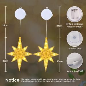 Kerstverlichting - 10 LED lichtgordijn met kerststerren, lichtgordijn, kerstverlichting, werkt op batterijen, warmwit, timer, decoratieve kerstverlichting voor kerstboom, raam, bru
