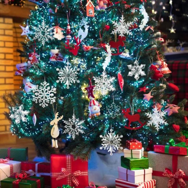 45 stuks kerstdecoratie sneeuwvlokken om op te hangen, acryl sneeuwvlokkendecoratie, ijspegels, hangende decoratie voor kerstboomversiering, raamdecoratie, winterdecoratie, feestsn