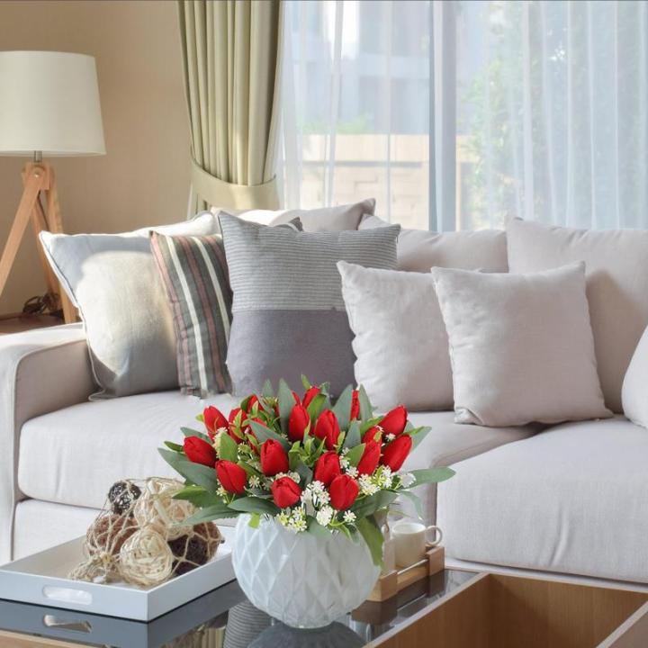 Künstliche Blumen 21 Stück Unechte Tulpe Gefälschte Blume Blumenstrauß Tulpen Real Touch für Home Party Hochzeitsstrauß Garten Dekoration 1803