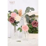 Kunstbloemen, rozen, 25 stuks, echt touch, rozenbloemen met steel, voor doe-het-zelf bruiloftsboeketten, bruidsdouche, tafelopzetstukken, bloemstukken, feesttafels, woondecoraties,