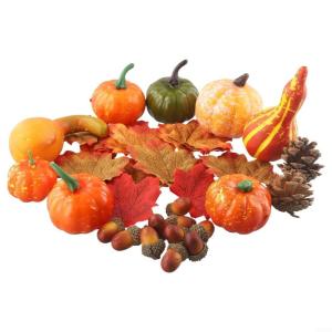 Künstliche Kürbisse zum Erntedankfest, Halloween-Dekorationsset mit künstlichen Ahornblättern, Tannenzapfen, Eicheln für Herbst, Heim-Party-Dekoration (86 Stück)