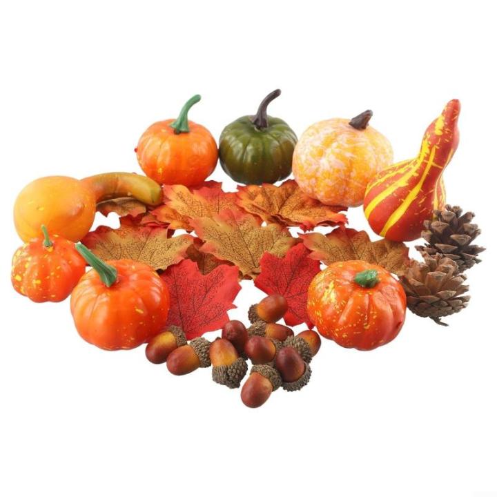 Künstliche Kürbisse zum Erntedankfest, Halloween-Dekorationsset mit künstlichen Ahornblättern, Tannenzapfen, Eicheln für Herbst, Zuhause, Party-Dekoration (70 Stück)