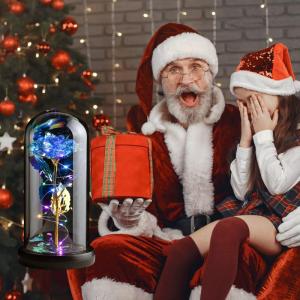 Rozencadeaus voor vrouwen, moeders, vrouwen, kleurrijke kunstroos, cadeau voor vrouwen, altijd in glazen koepel voor verjaardag, Kerstmis, Moederdag, decoraties (blauw)