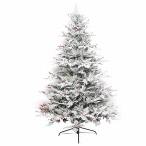 6 voet gevlokte kerstboom met gemengde punten van PE en pvc, hoogwaardige kunstkerstboom met scharnier voor thuis, kantoor, winkel, kerstdecoratie
