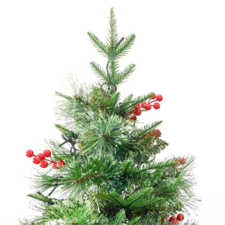 Weihnachtsbaum mit Beleuchtung und Kiefernzapfen Grün 225 cm Christbaum Dekobaum mit Ständer Kunstbaum Tannenbaum Weihnachten Künstlicher Weihnachtsbaum für Weihnachtsdeko