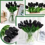 12 stuks zwarte kunstrozen, enkele bloemen met lange steel, zwarte kunstrozen, kunstrozen, voor bruiloft, feesten, tuin en woondecoratie (zwarte rozen)