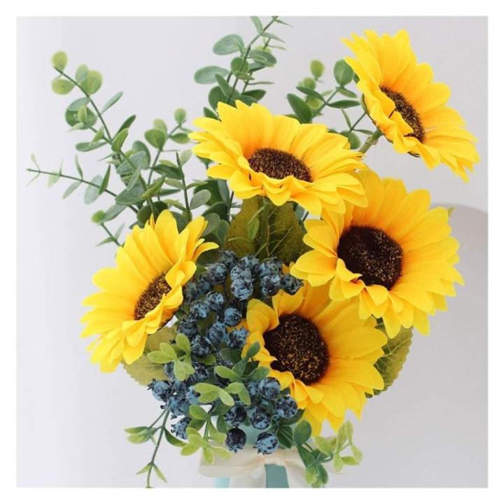 Kunstblumen Künstlicher Sonnenblumenstrauß in Vase – Seidenblumen für Heim- und Partydekoration, künstliche Blumen, Hochzeitsstrauß für die Dekoration für jeden Anlass