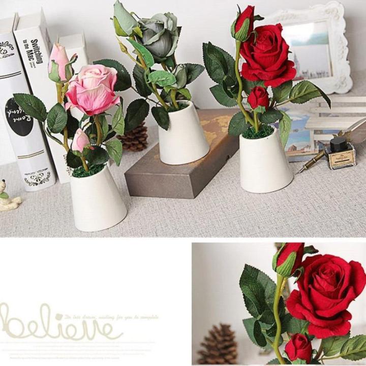 Kunstblumen Künstliche Blumen mit Keramikvase, Kunstseiden-Rosen-Fake-Pflanzen in Töpfen, Tischpflanzen für den Hausgarten im Freien für jeden Anlass