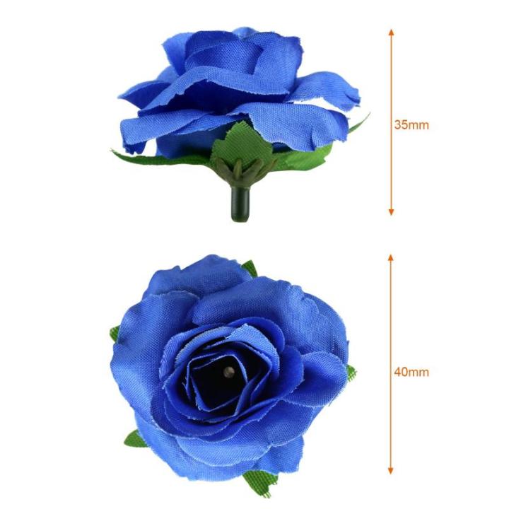 Kunstbloemkoppen, 50 stuks, kunstbloemen, rozen, voor bruiloft, feest, decoratie, doe-het-zelf (diameter 4 cm, blauw)