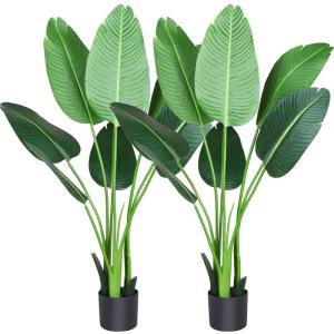 Kunstplant, paradijsvogel, boom, 120 cm, plastic plant, palm in pot, tropisch Hawaï, groen, nepplant, voor slaapkamer, woonkamer, tuin, deco (2 stuks)