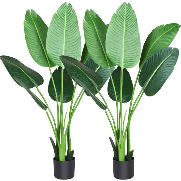 Kunstplant, paradijsvogel, boom, 120 cm, plastic plant, palm in pot, tropisch Hawaï, groen, nepplant, voor slaapkamer, woonkamer, tuin, deco (2 stuks)