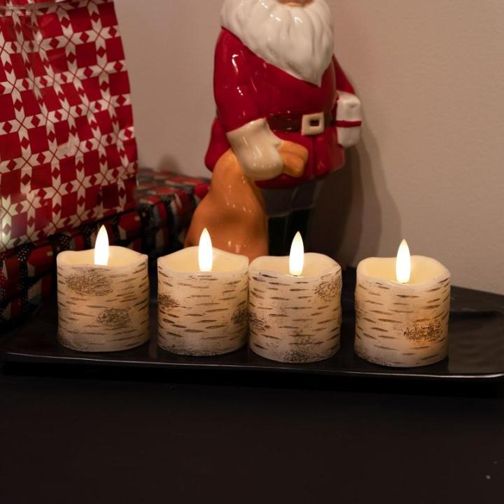 4 Witte Berken LED Kaarsen met Timerfunctie, Vlamloze Votiefkaarsen gemaakt van echt wax voor bruiloften, Batterij-aangedreven theelichtjes voor Kerstmis - D5cm