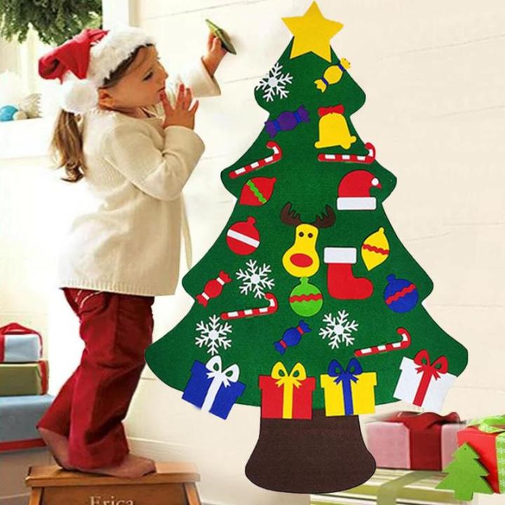 Vilten Kerstboomset, doe-het-zelf vilten kerstboomset, vouw, vilt, kerstboom, decoratie, doe-het-zelf vilten decoratie, kerstboom voor kinderen, met afneembare hangende ornamenten 
