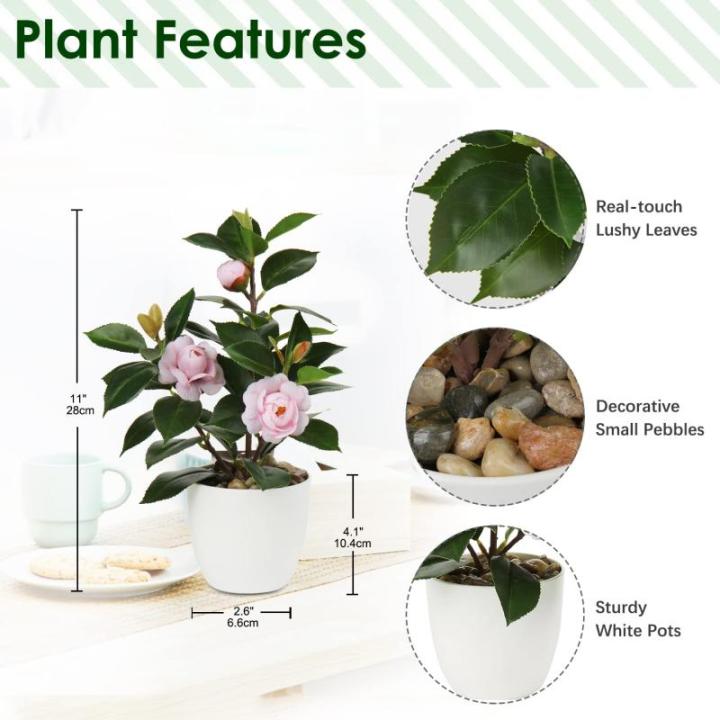 28cm Kunstpflanzen im Topf für Heimdekoration Künstliche Zimmerpflanze Camellia, Blumenarrangements Heim- und Büro Dekoration Desktop Bonsai, Kunstpflanzen mit Töpfen Tischdeko