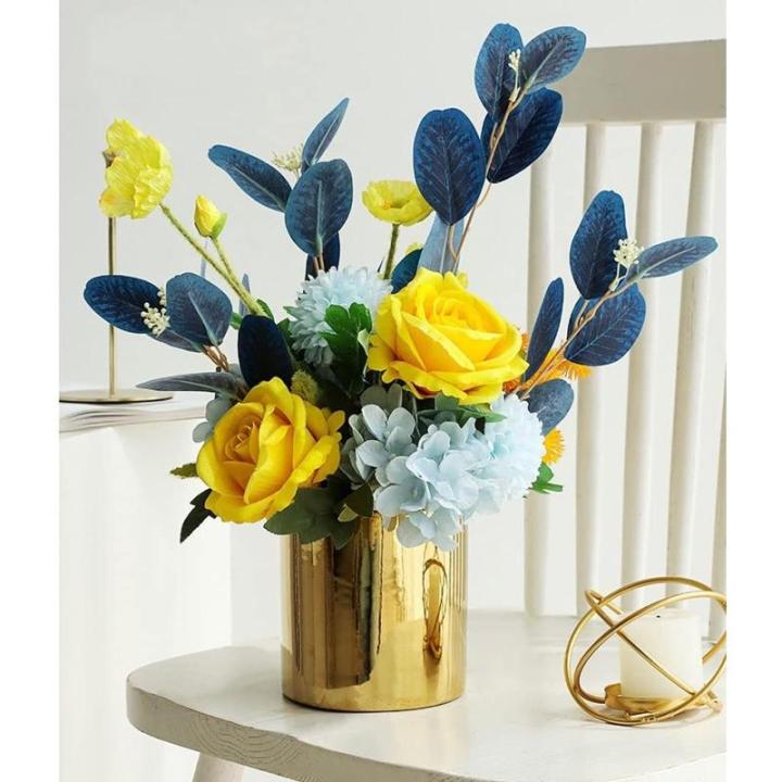 Kunstblumen Elegantes künstliches Rosen-Set in Keramikvase – lebensechte Kunstblumen für Wohnzimmer, Esstisch, Büro und Hochzeiten für jeden Anlass