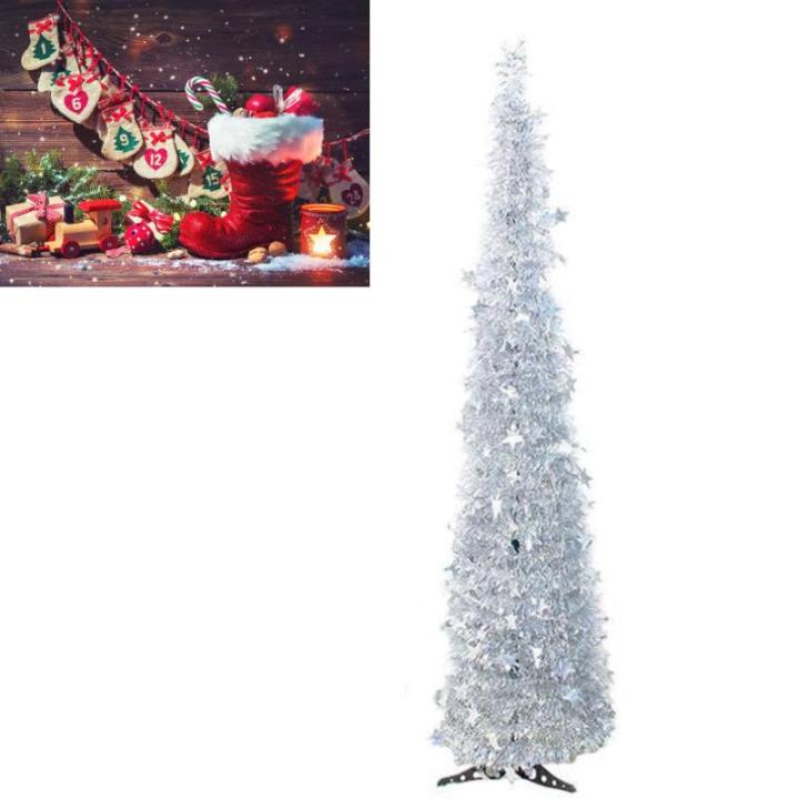 Weihnachtsbaum, PVC-Stern-Glitzer, Festliche, Faltbare Weihnachtsbaum-Figur, Dekoration für Zuhause, Hotel (Silver)